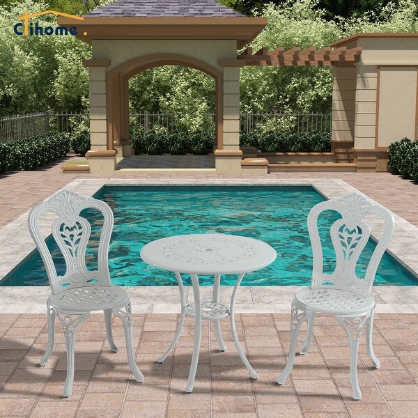 Clihome 3Piece Cast Aluminum Bistro Table Set with Umbrella Hole