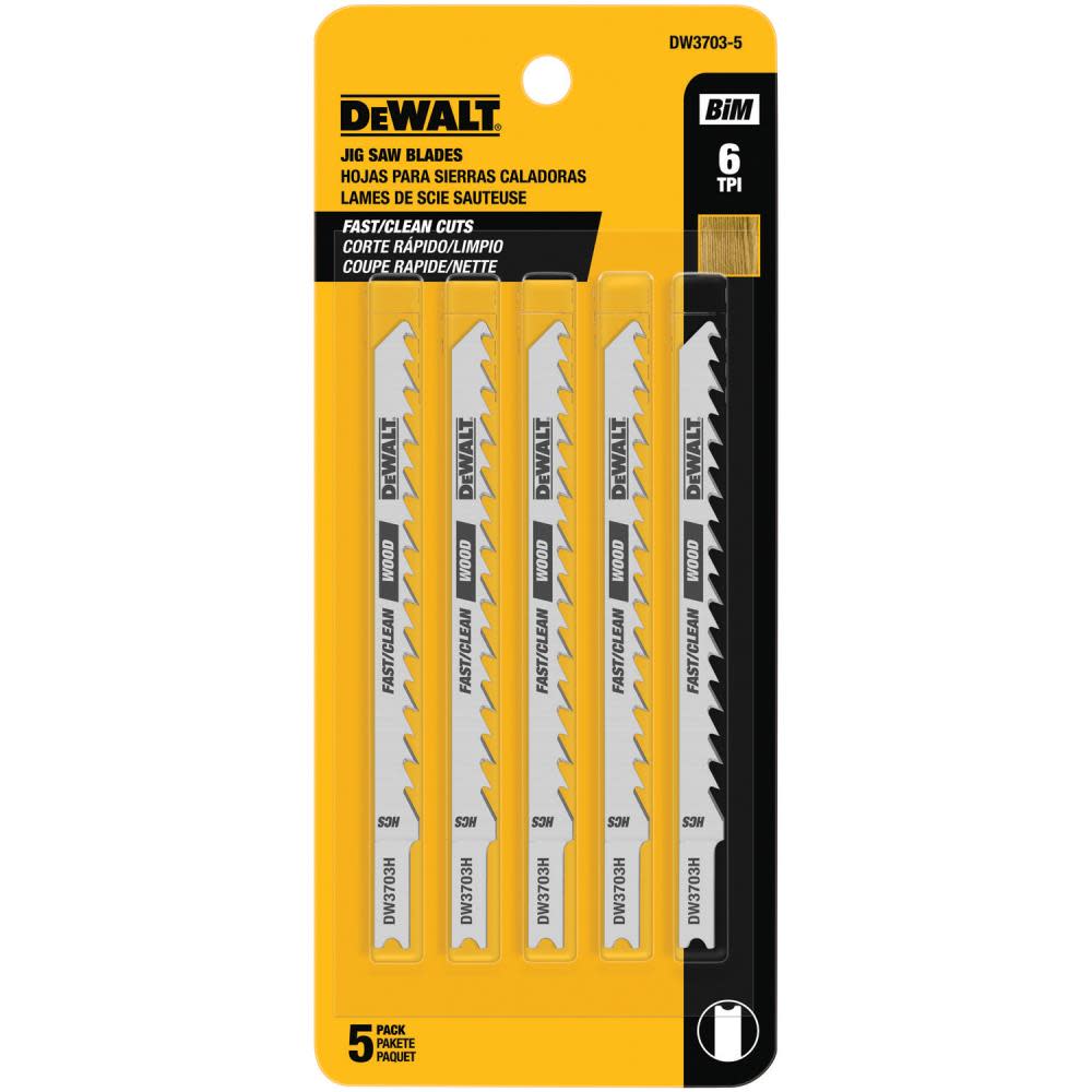 DEWALT 4 6 TPI U-Shank Fast Smooth Wood Cutting Cobalt Alloy Steel Jig Saw Blade 5pk DW3703-5 from DEWALT