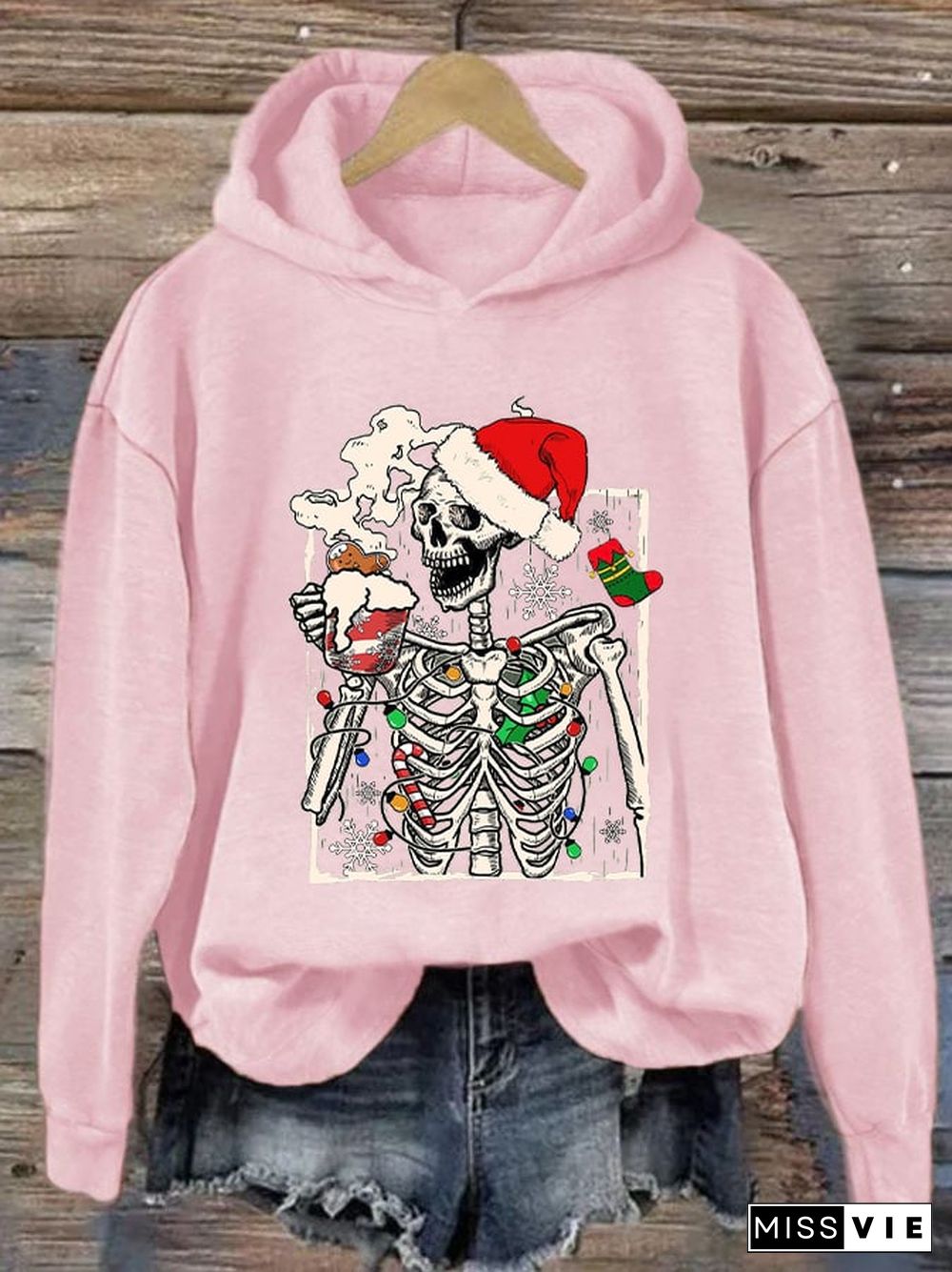 Women's Christmas Skull Print Hoodie