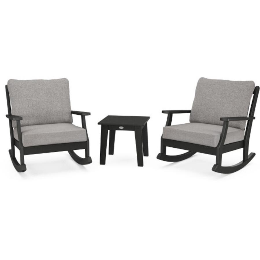 POLYWOOD Braxton 3-Piece Deep Seating Rocker Set in Black / Grey Mist