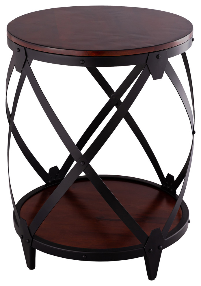 Carolina Classics Bardot Solid Wood Drum End Table in Brown and Black   Industrial   Side Tables And End Tables   by CAROLINA CLASSICS  Houzz