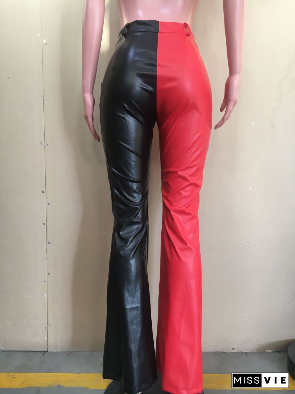 Fashion And Popular Color Matching PU Flared Pants