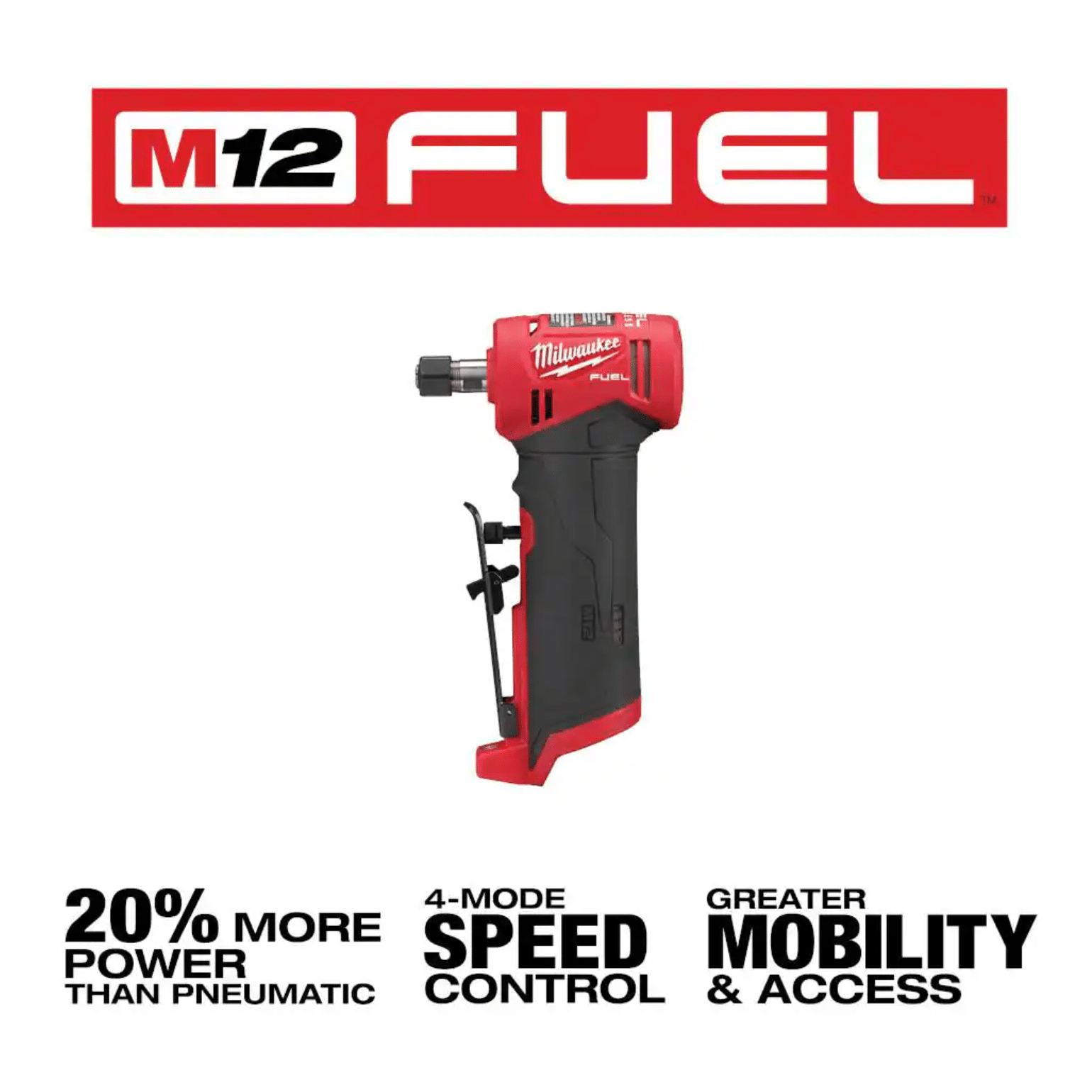 Milwaukee M12 Fuel 12V Lithium-Ion Brushless Cordless 1/4 in. Right Angle and Straight Die Grinder Kit， Tool-Only (2485-20-2486-20)