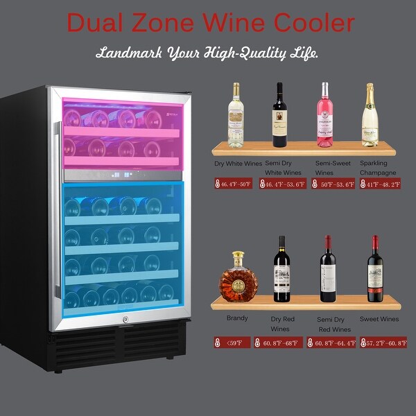 24 inch Wine Cooler Cabinet Beverage Fridge， 46 Bottles Small Wine Cellar Soda Beer Counter Top Bar with Quiet Glass Door