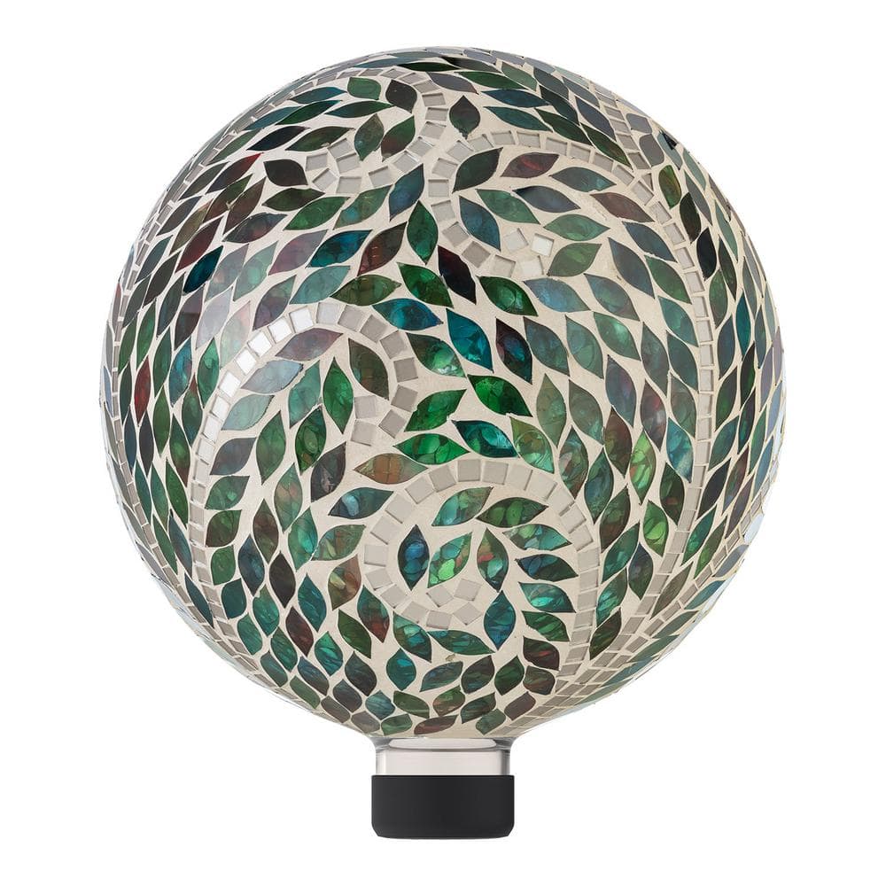 Alpine Corporation 10 in. Dia Indoor/Outdoor Glass Mosaic Scroll Pattern Gazing Globe Yard Decoration HGY286