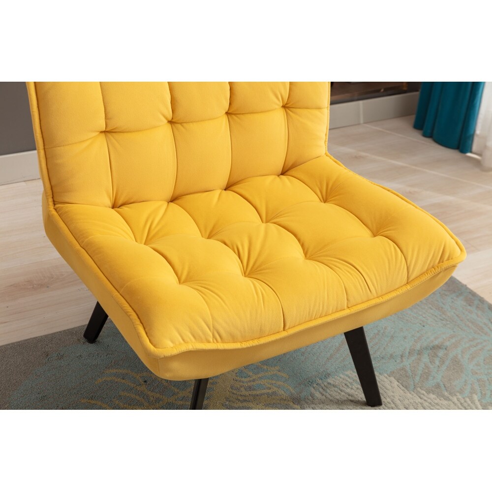 Yellow Velvet Fabric Upholstered Leisure Chair with Black Metal Legs