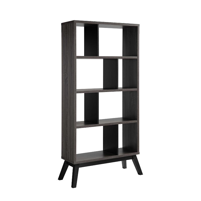 FC Design Distressed Grey and Black Bookcase with 4 Shevles and Wood Dividers