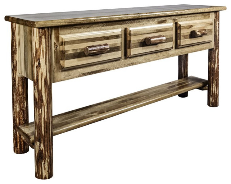 Montana Woodworks Glacier Country Wood Console Table with 3 Drawers in Brown   Rustic   Console Tables   by Homesquare  Houzz