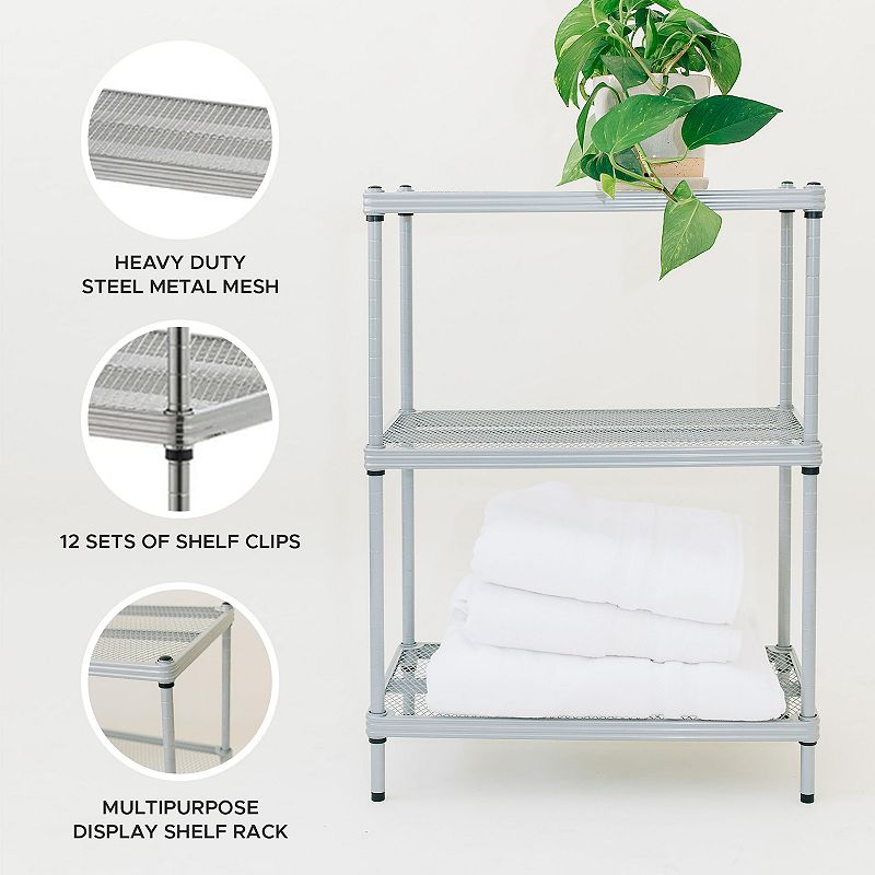 Design Ideas Meshworks 3 Tier Full-size Metal Storage Shelving Unit Rack， Silver