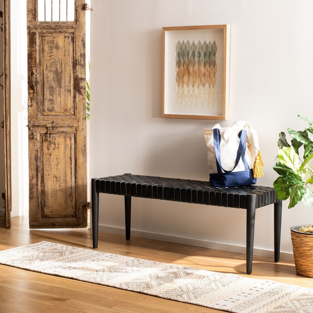 SAFAVIEH  Amalia Wood and Leather Bench.