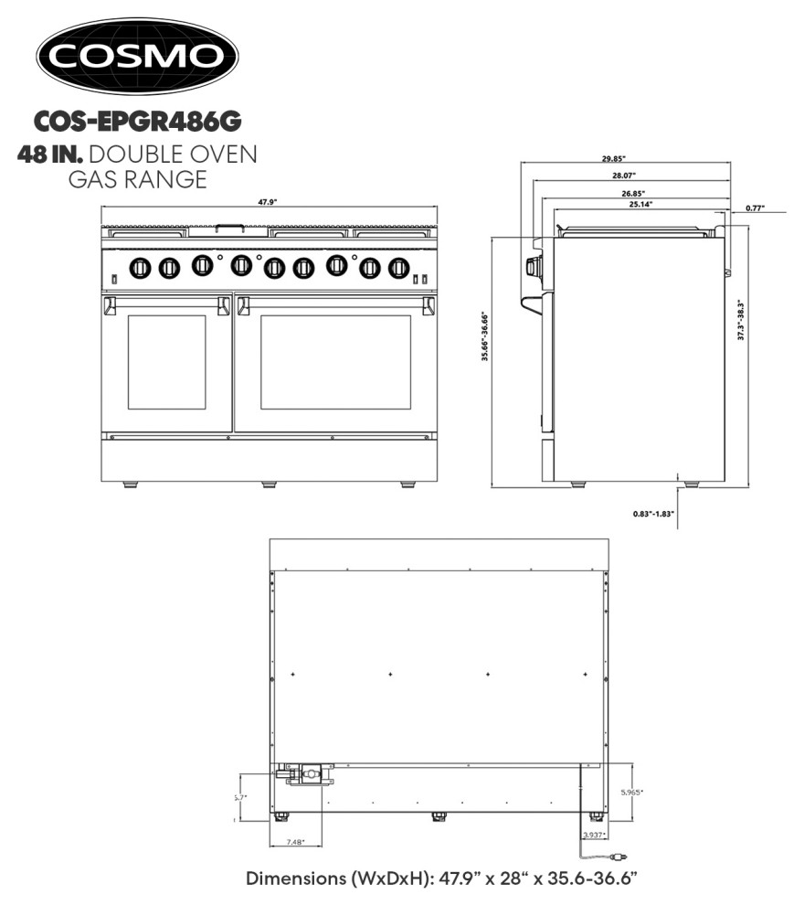 48 quotFreestanding Double Oven Gas Range  6 Sealed Gas Burners  Convection Oven   Contemporary   Gas Ranges And Electric Ranges   by Cosmo  Houzz