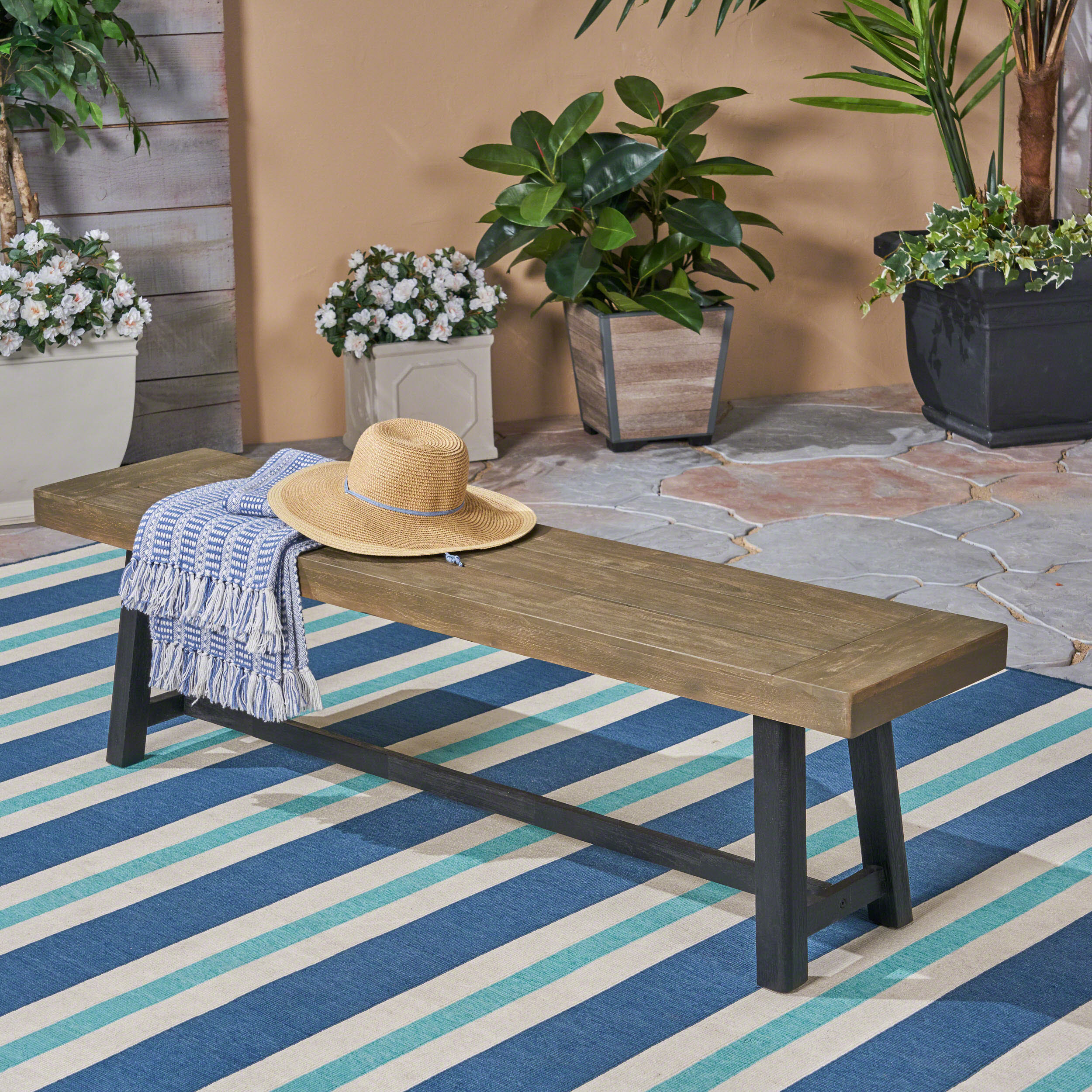 Toby Outdoor Acacia Wood Bench