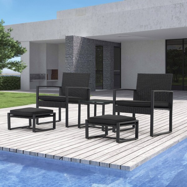 Patio 5 Pieces Wicker Chat Set with Cushions