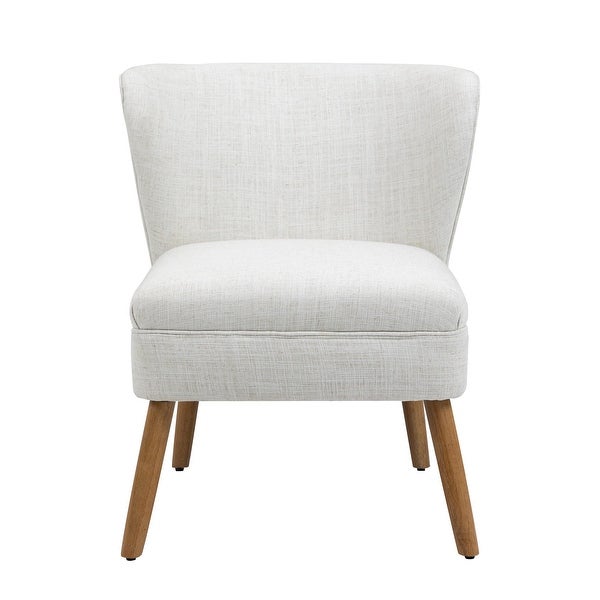 Mid Century Linen Accent Chair with Solid Wood Legs