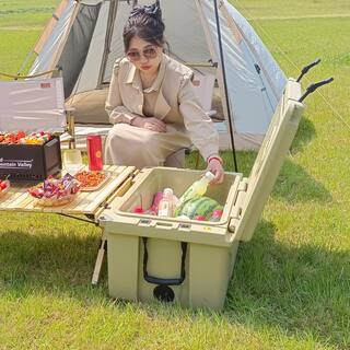 Tatayosi 18 .5 in. W x 29.5 in. L x 15.5 in. H khaki Portable Ice Box Cooler 65QT Outdoor Camping Beer Box Fishing Cooler P-DJ-102233