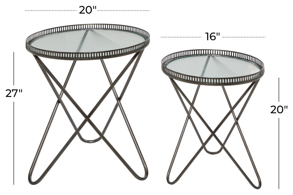 Round Industrial Metal Accent Tables With Glass Tops  Set of 2: 26.5 quot  19.5 quot  Midcentury   Side Tables And End Tables   by Brimfield  ampMay  Houzz