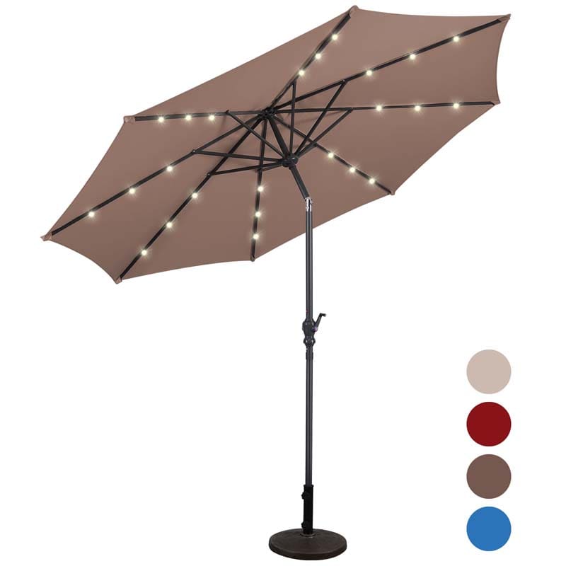 10 FT Outdoor Market Patio Umbrella with Solar LED Lights & Crank, Easy Tilt Table Umbrella for Deck Pool