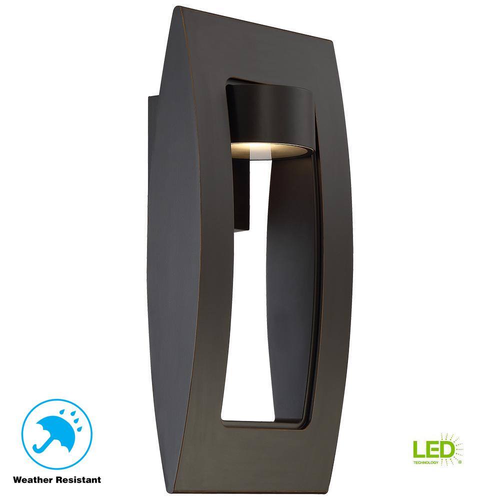 Home Decorators Collection Frolynn 1-Light Oil Rubbed Bronze with Gold Highlights Outdoor Integrated LED Wall Lantern Sconce with Etched Glass 23712