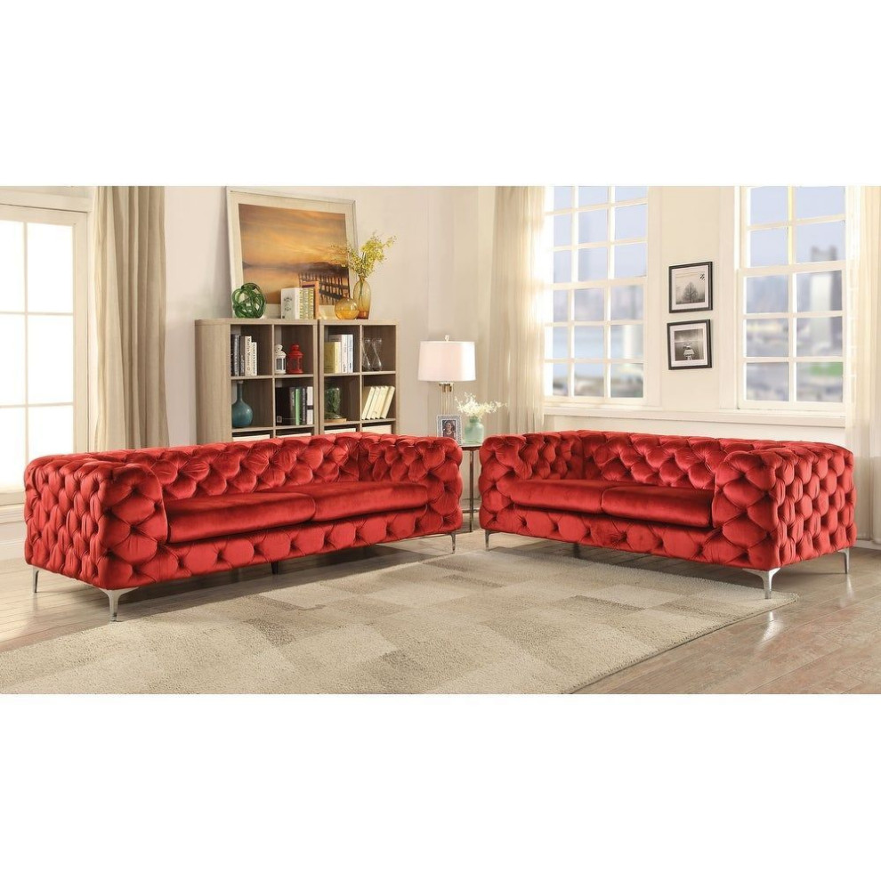 Adam Loveseat  Red Velvet   Midcentury   Loveseats   by Acme Furniture  Houzz