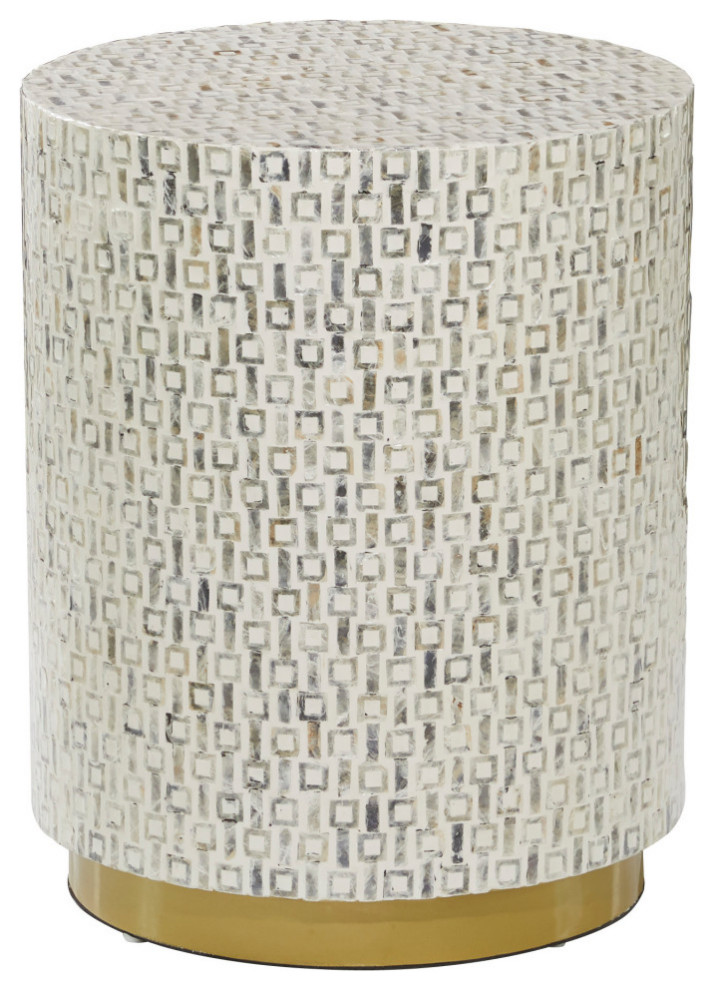 White Mother of Pearl Contemporary Accent Table with Gold Base 18 quotx 18 quotx 22 quot  Beach Style   Side Tables And End Tables   by Brimfield  ampMay  Houzz