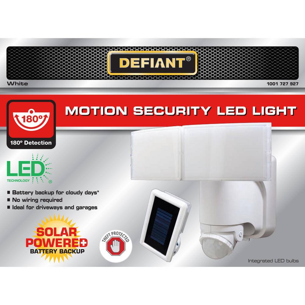 Defiant 600 Lumen 180-Degree White Solar Powered Motion LED Outdoor Flood Light with Battery Backup DFI-7148-WH