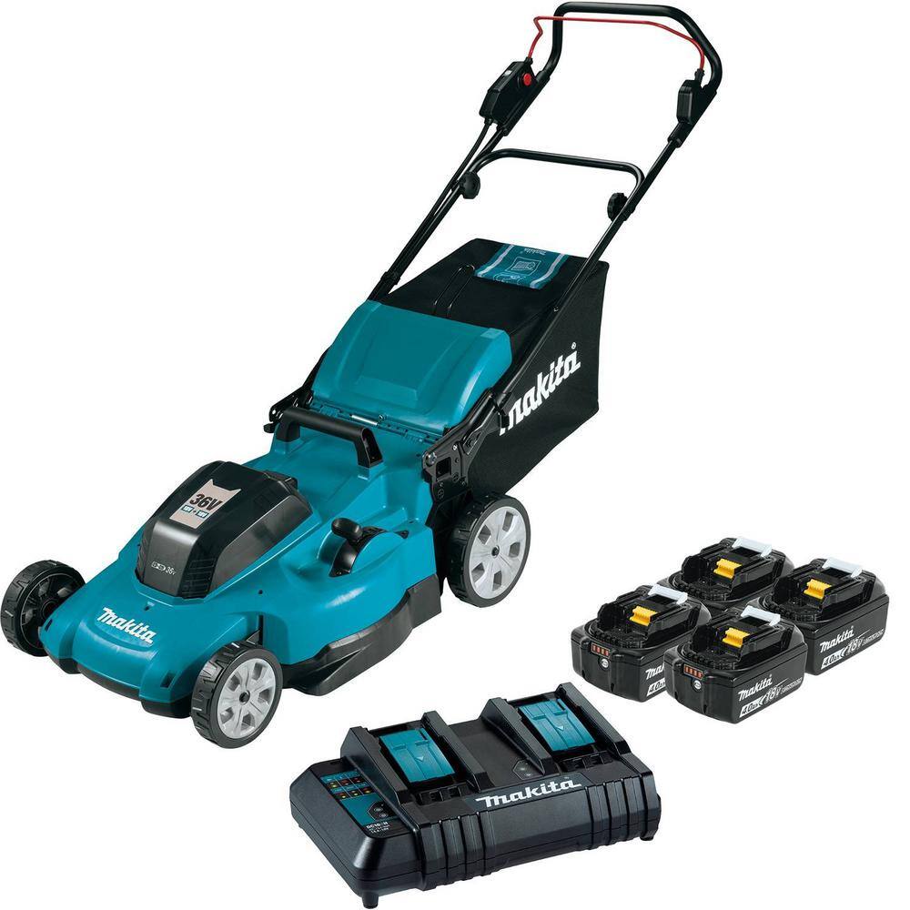 Makita 18-Volt X2 (36V) LXT Lithium-Ion Cordless 21 in. Walk Behind Lawn Mower Kit w4 batteries (4.0Ah) XML10CM1