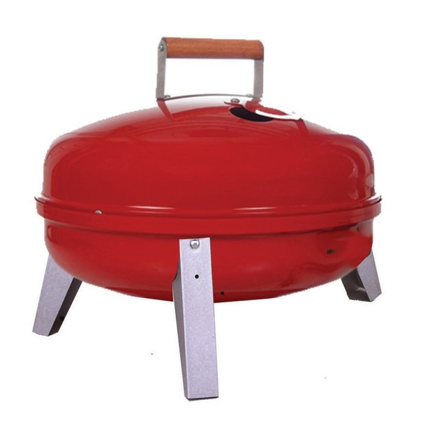 Americana Lock x27 n Go Steel Lightweight Portable Outdoor Camping Charcoal Grill With Interlocking Hood amp Bowl amp Wooden Handle Red