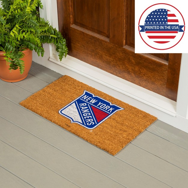 Evergreennhlnew York Rangers Logo Natural Coir 28 X 16 Inches Indoor Outdoor Doormat