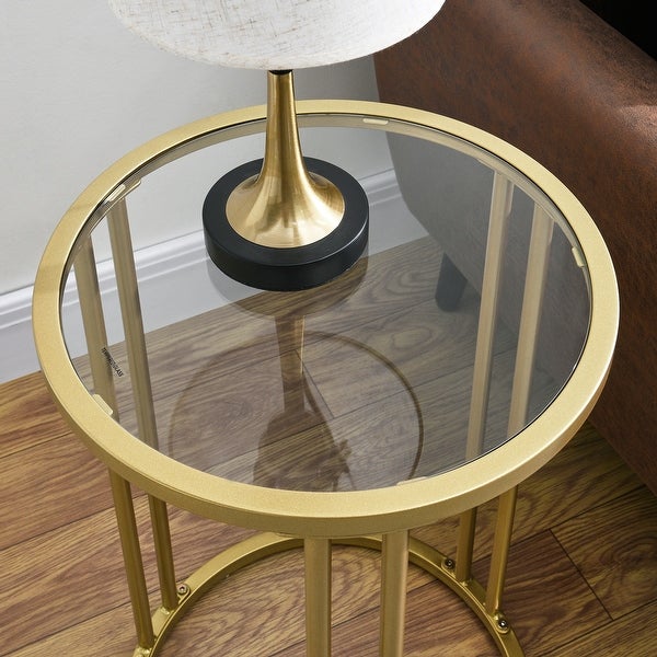 Gold Glass End Table with Metal Frame Round Side Table