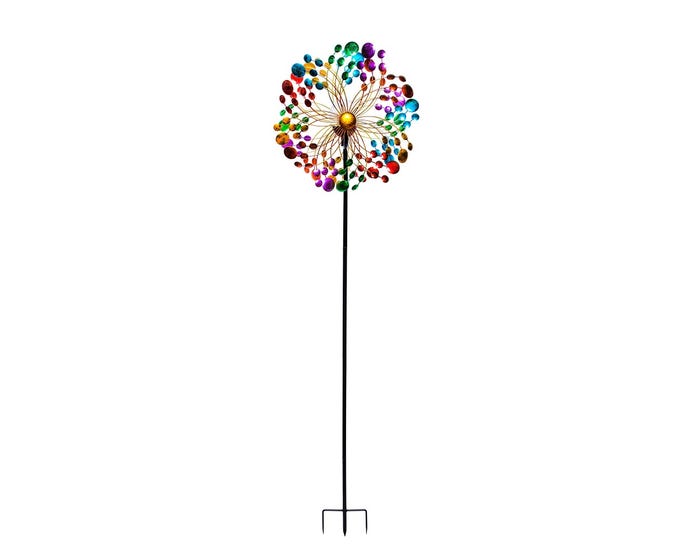 Alpine Solar Ecliptic Wind Spinner Stake with Color Changing LED Lights - QLP1498SLR-CC