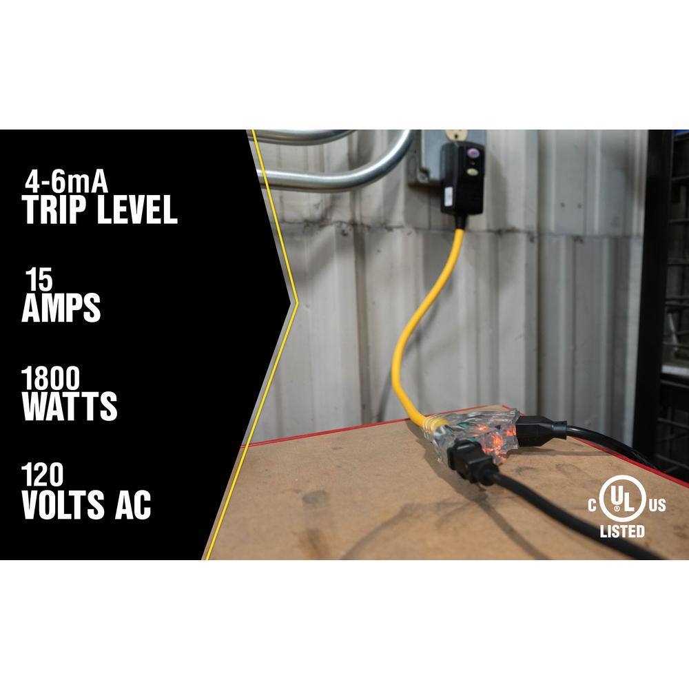 Yellow Jacket 2 ft. 123 SJTW Right Angle GFCI Heavy-Duty Cord with Multi-Outlet (3) Power Light Block 2814