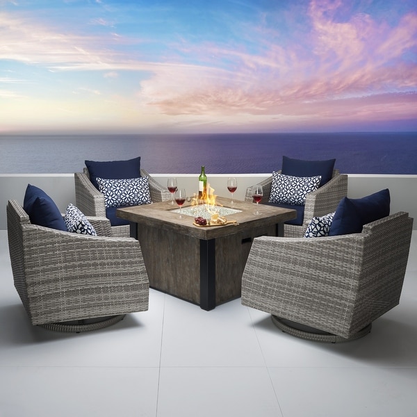 Cannes 5 Piece Sunbrella Outdoor Patio Motion Fire Chat Set