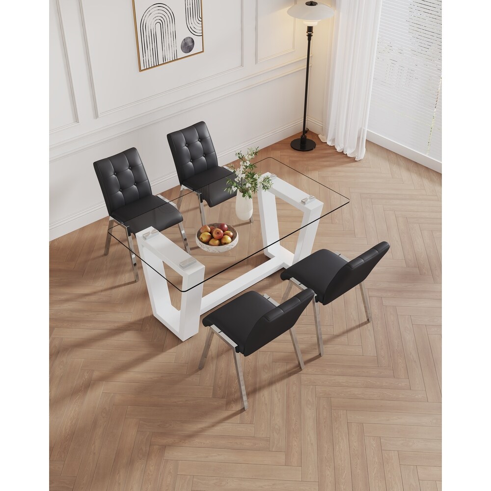 Table and chair set  rectangular  MDF trapezoidal support  armless high back dining chairs (1 table and 6 chairs)