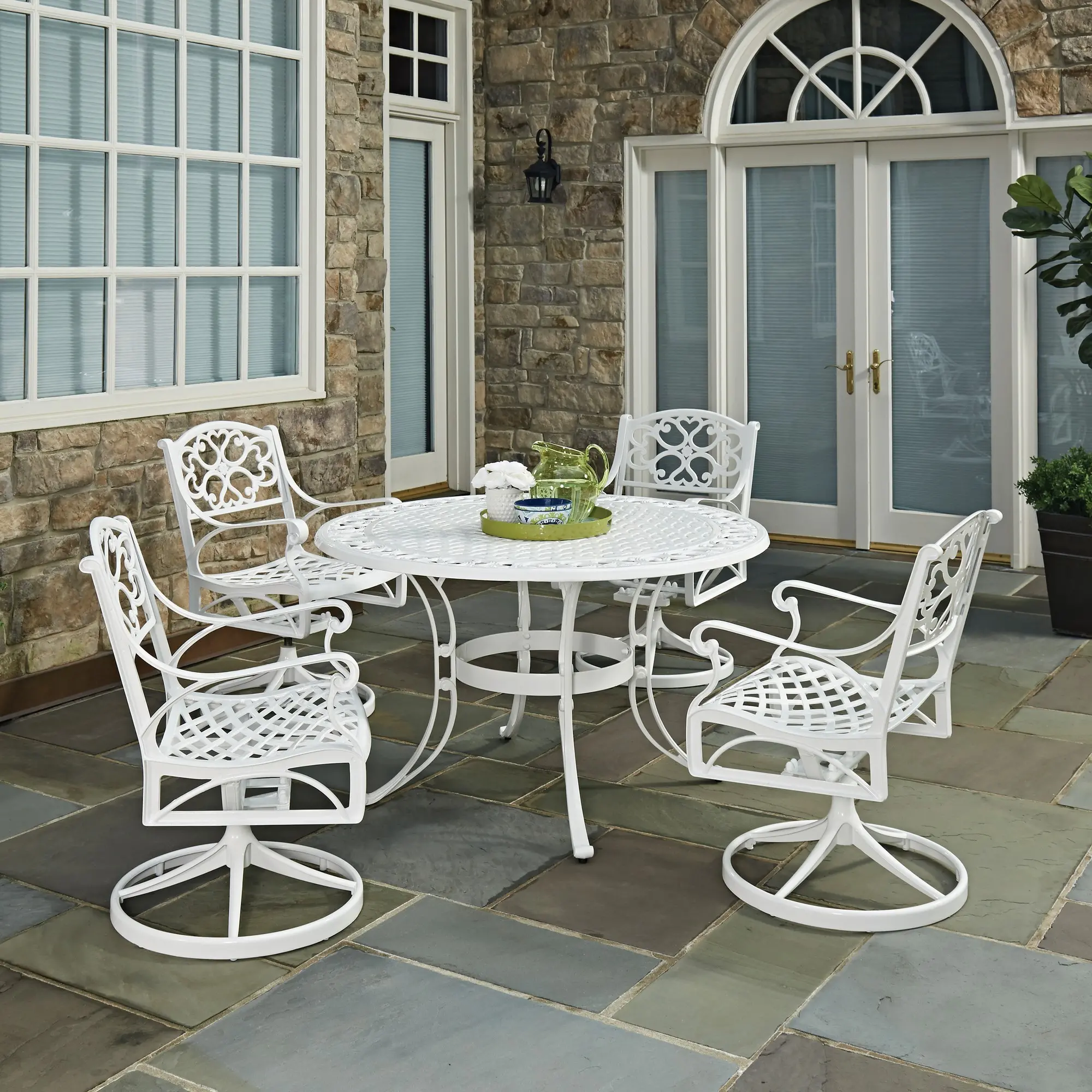 Sanibel 48 White 5 Piece Outdoor Dining Set with Swivel Chairs