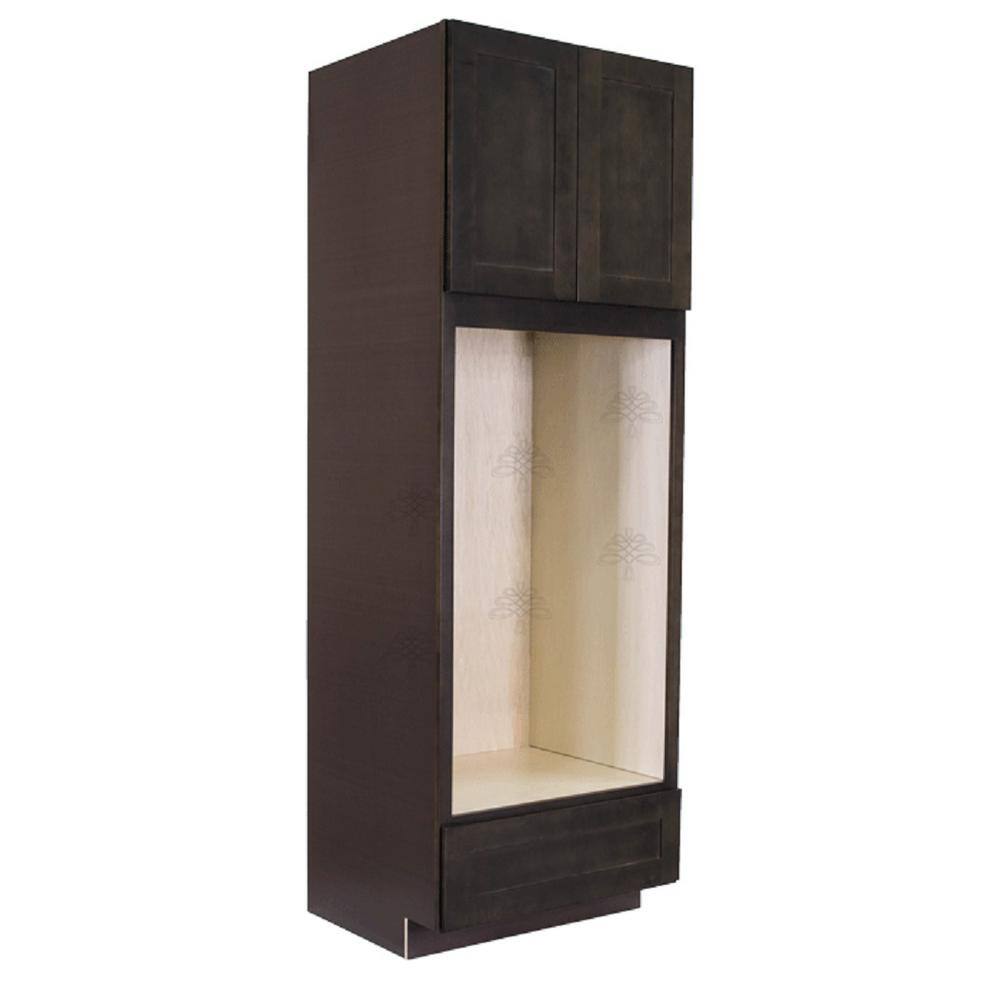 LIFEART CABINETRY Lancaster Shaker Assembled 33 in. x 96 in. x 27 in. Double Oven Cabinet in Vintage Charcoal ALVC-DOC3396