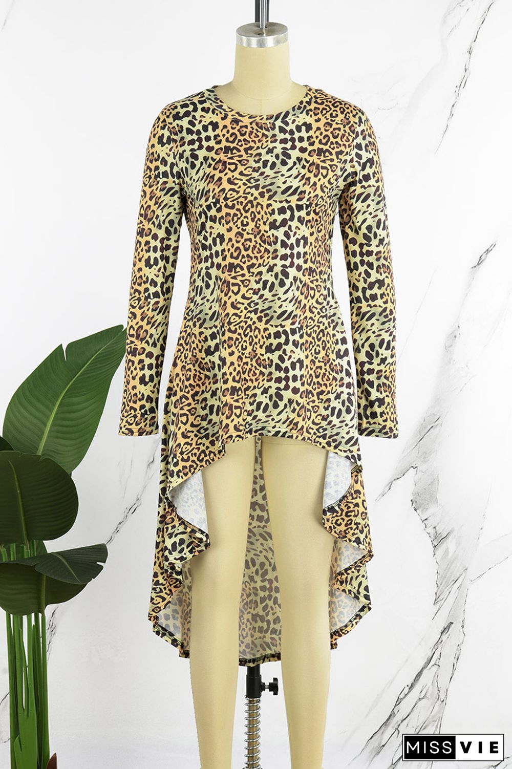 Leopard Print Elegant Letter Leopard Camouflage Print Patchwork Printing O Neck Irregular Dress Dresses