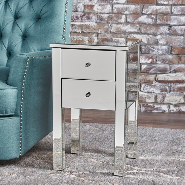 Amara Square Mirrored Cabinet 2-Drawer End Table by Christopher Knight Home