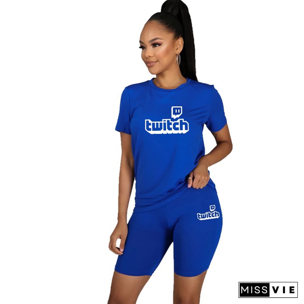 Two-Piece Fashion Womens Clothing Short-Sleeved Crew Neck T-Shirt And Tight-Fitting Shorts Tracksuit T-Shirt & Skinny Pants Sets Outfit