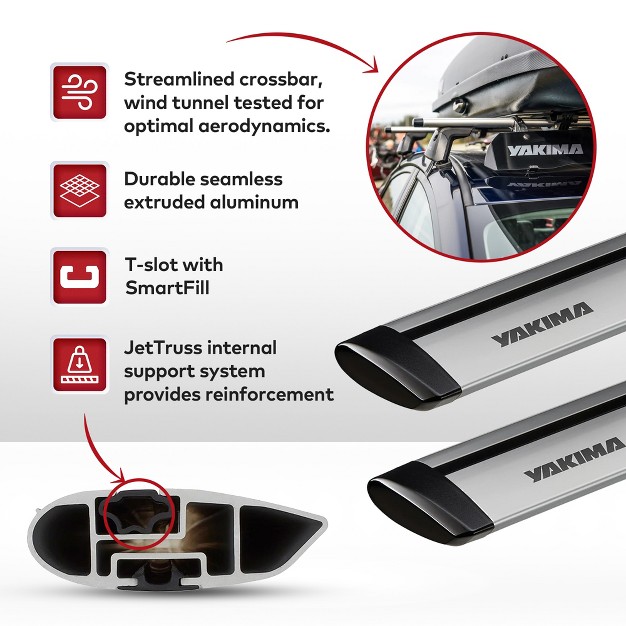 Yakima 70 Inch Aluminum T Slot Jetstream Bar Aerodynamic Crossbars For Roof Rack Systems Compatible With Any Streamline Tower Silver Set Of 2