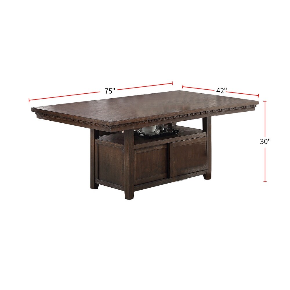 Pine Wood Dining Table with Storage in Brown