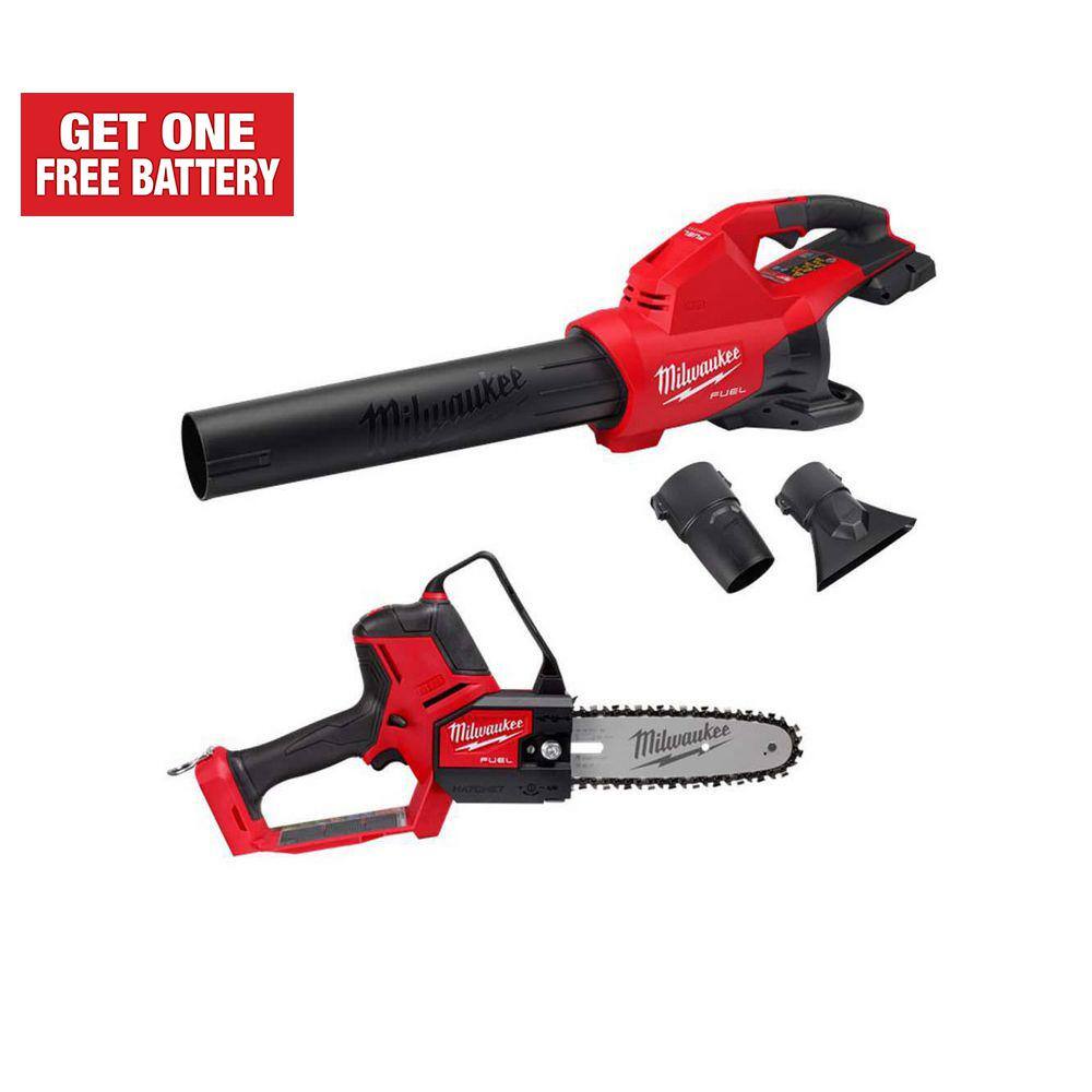 MW M18 FUEL Dual Battery 145 MPH 600 CFM 18V Lithium-Ion Brushless Cordless Handheld Blower wM18 Hatchet Pruning Saw 2824-20-3004-20