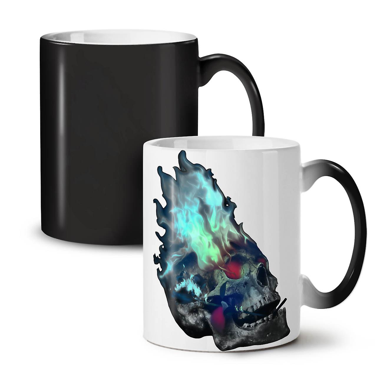 Flaming Metal Rock Skull NEW Black Colour Changing Tea Coffee Ceramic Mug 11 oz | Wellcoda