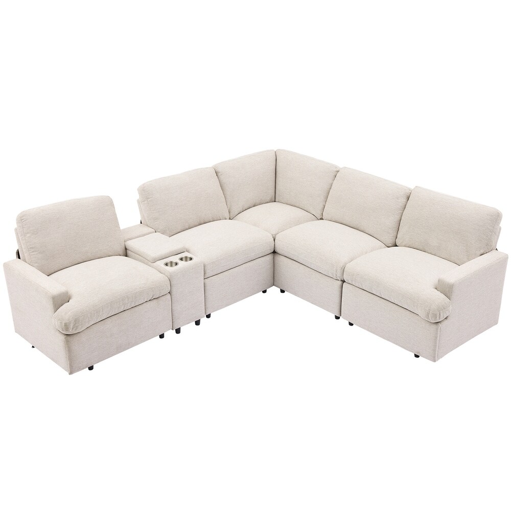 104'' Power Recliner Corner Couch w/ USB Ports and Power Socket  L shape Sectional Sofa Set w/ Storage Box   Cupholders