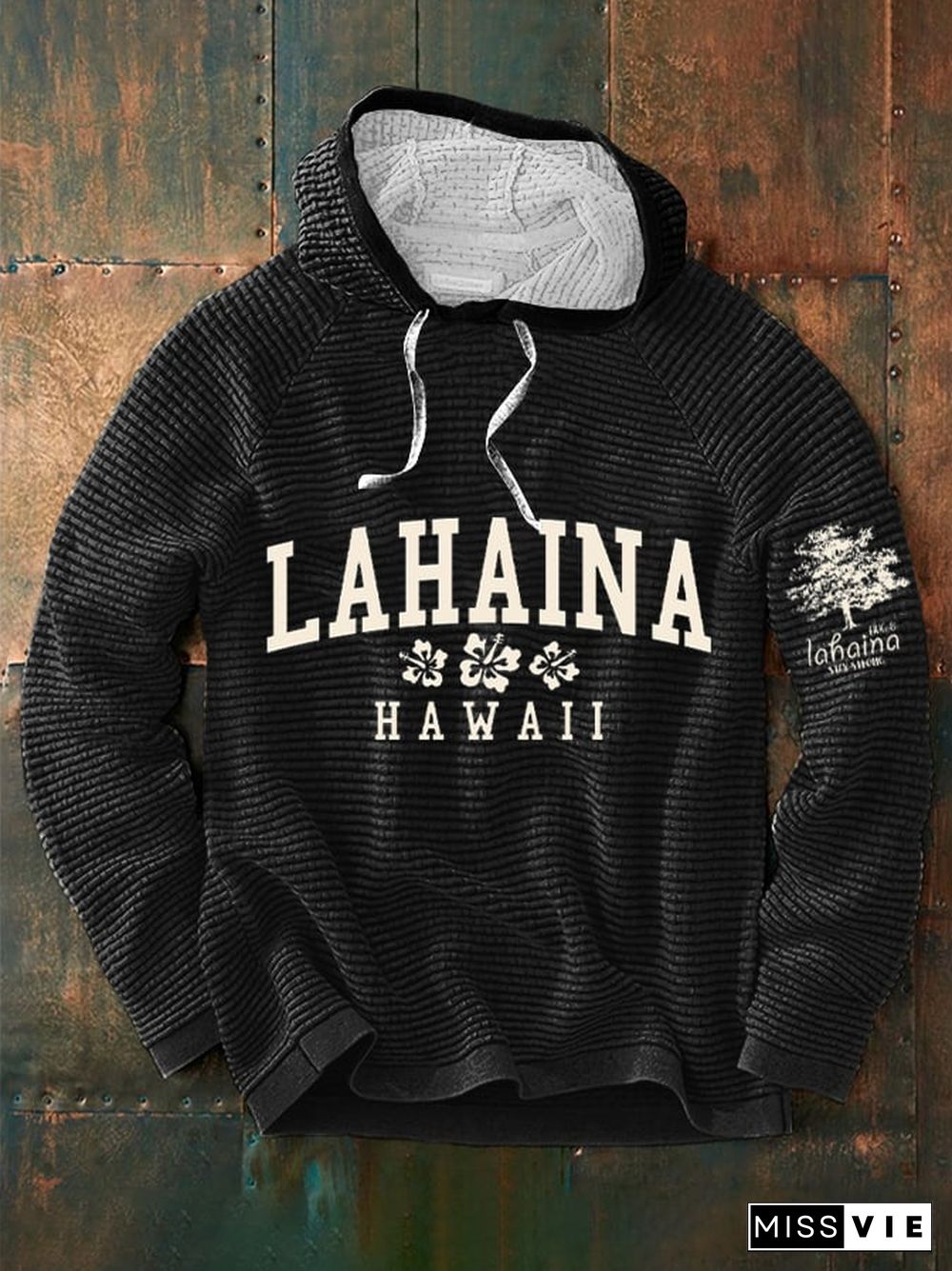 Men'sLahaina Strong Hawaii Tree of Life Aug 8 Hibiscus Print Waffle Hoodie