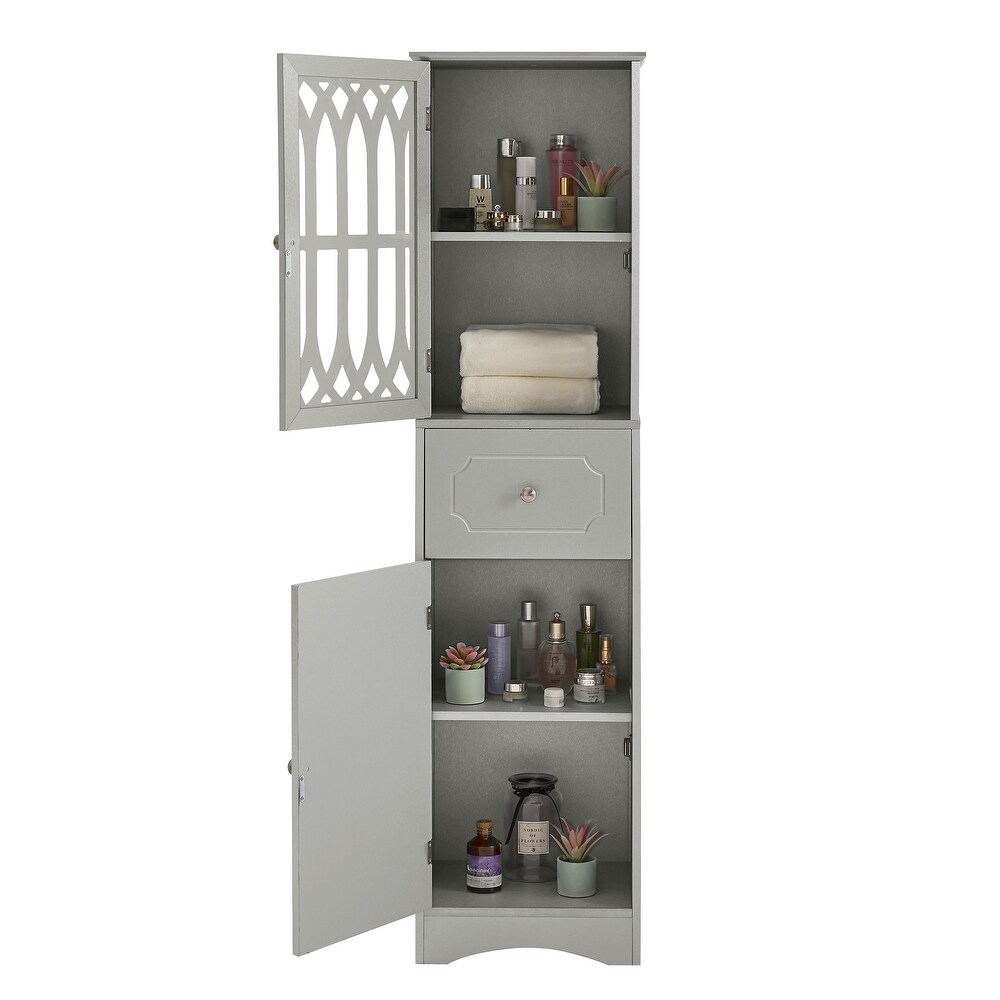 Kitchen Pantry Cabinet Tall Storage Cabinet Freestanding Cupboard w/ Doors   Adjustable Shelves  Bathroom Floor Cabinets  White