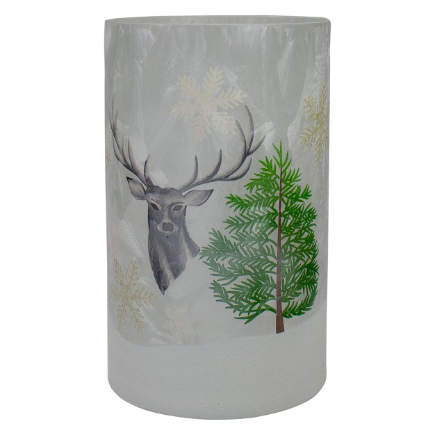 Deer Pine And Snowflakes Hand Painted Flameless Glass Christmas Candle Holder