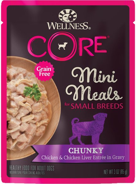 Wellness CORE Grain-Free Small Breed Mini Meals Chunky Chicken and Chicken Liver in Gravy Dog Food Pouches