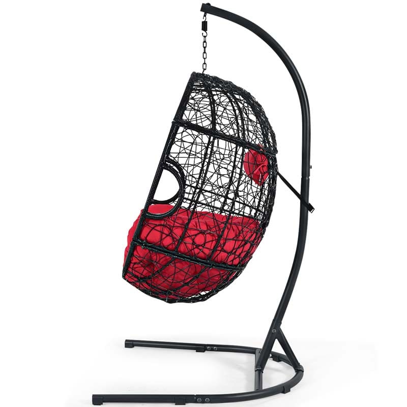 Outdoor Indoor Hanging Egg Chair Hammock Swing Chair with C Hammock Stand Set, Soft Seat Cushion & Pillow