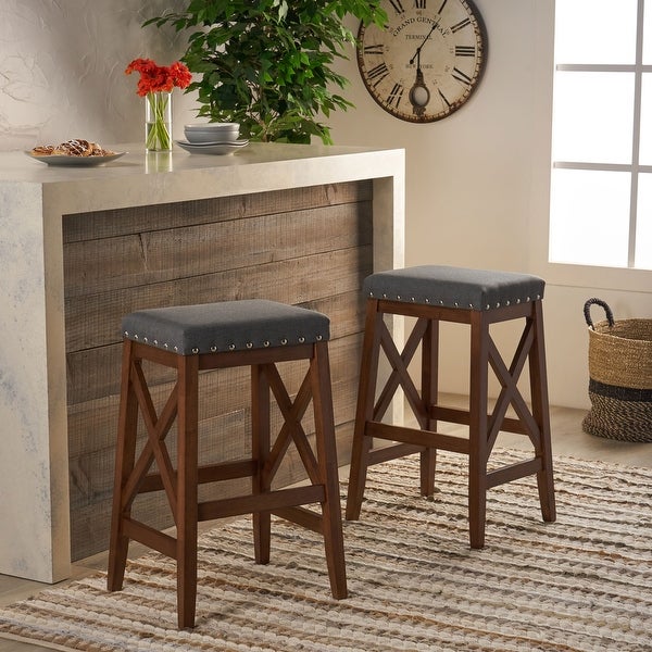 Greely Contemporary Farmhouse Upholstered Fabric Barstools (Set of 2) by Christopher Knight Home