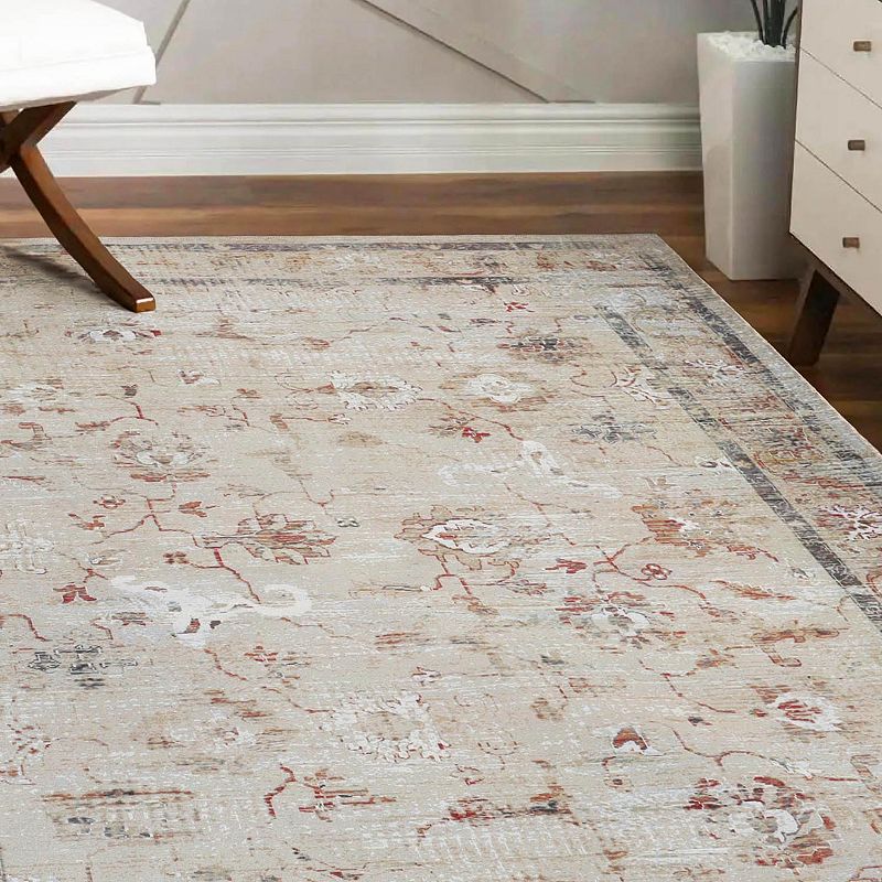 SUPERIOR Swan Distressed Traditional Floral Scroll Washable Rug